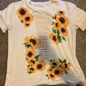 Beige sunflower graphic T-shirt